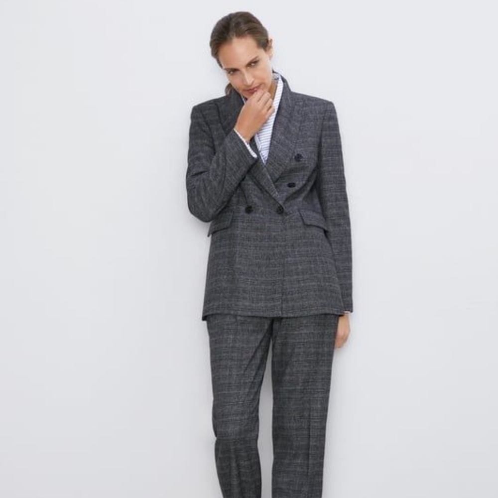 Zara Plaid Double Breasted Blazer Size L